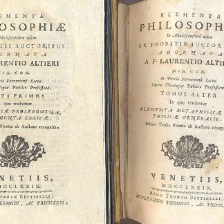 Elementa Philosophiae in adolescentium usum probatis auctoribus. Editio tertia veneta.