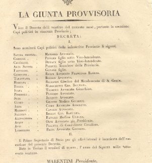 Decreto della Giunta Provvisoria con il quale nominano 20 Capi politici nelle infrascritte Provincie... 26 marzo 1821.