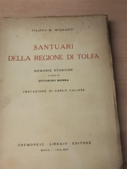 Santuari della regione di Tolfa. Memorie storiche a cura di Ottorino Morra. Prefazione di Carlo Calisse.