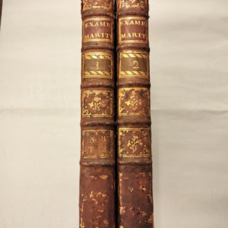 Examen maritime théorique et pratique ou Traité de méchanique apliqué à la construction et la manoeuvre des Vaisseaux et autres Bátiments par Don Georges Juan. Traduti de l espagnol avec des additions par M. Levéque. Tome premier, Tome second.