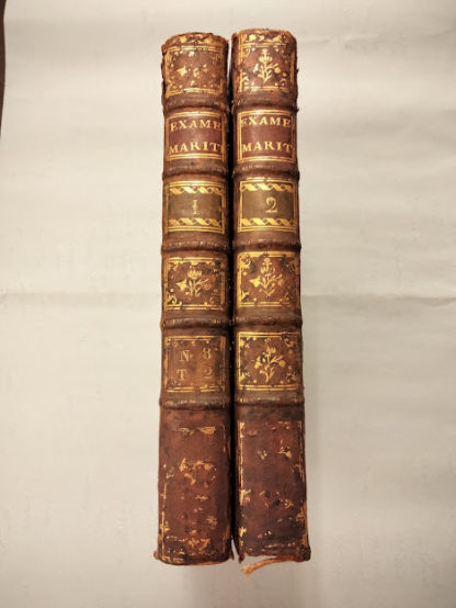 Examen maritime théorique et pratique ou Traité de méchanique apliqué à la construction et la manoeuvre des Vaisseaux et autres Bátiments par Don Georges Juan. Traduti de l espagnol avec des additions par M. Levéque. Tome premier, Tome second.